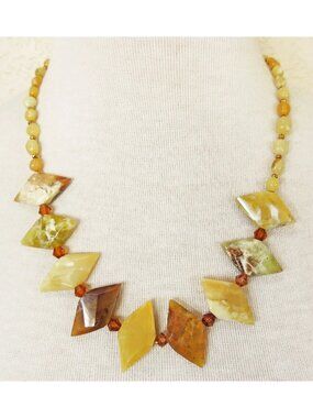 Southwestern Golden Yellow Opal Beaded Statement Bib Necklace